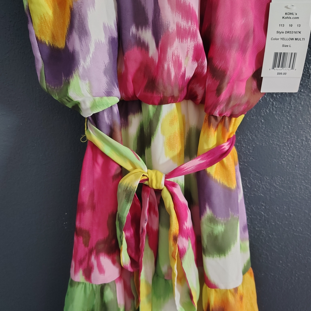 Donna Ricco Colorful Floral High Neck Line Sleeveless Tiered  Dress - Picture 3 of 14